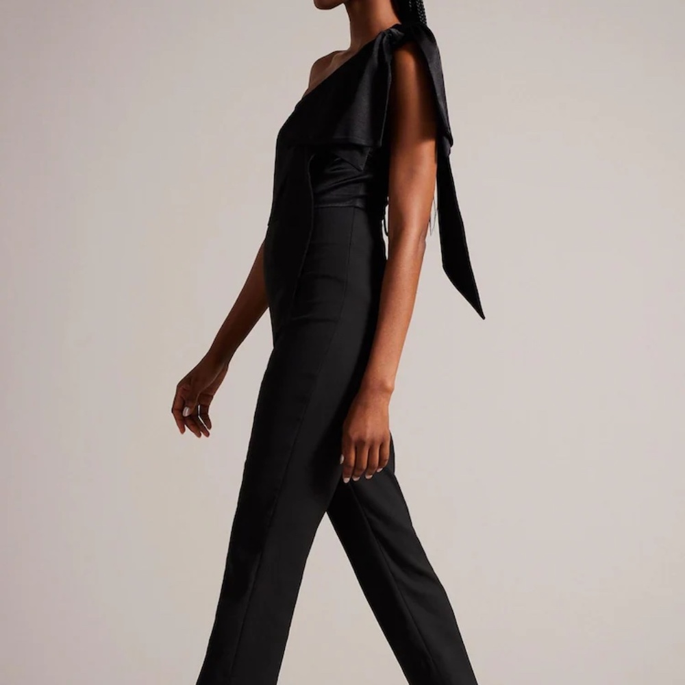 Ted Baker Black Orliie Bow Trim One Shoulder Jumpsuit TB Size 1 US 4 $375
